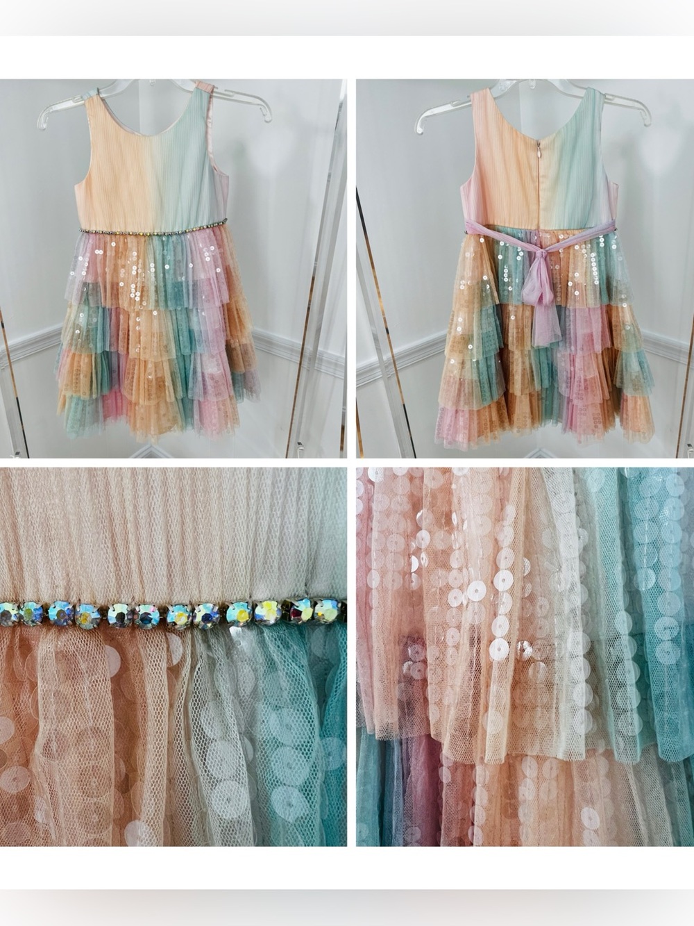 Couture Princess Kids' Multicolor Ruffle Tiered Sequin Party Dress Sz 6X/7